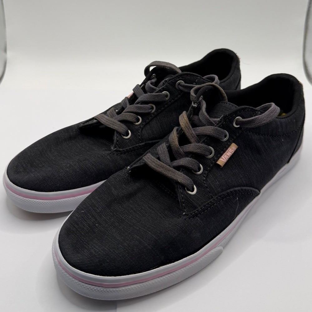 Vans Atwood Low Black Pink Stripe Denim Sneakers Womens 7 Ortholite 721356